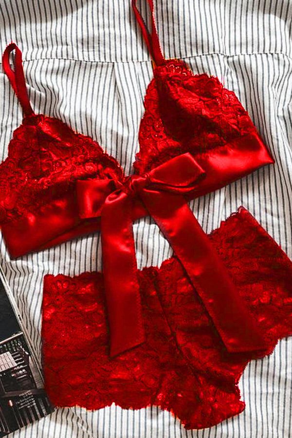 Imoda-Women's Red Lace Ribbon Bra Panty Set 1