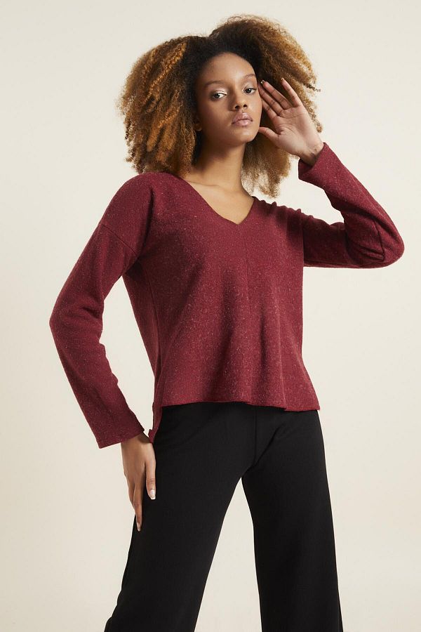 Quincey Burgundy V Neck Women s Knitted Sweater Trendyol