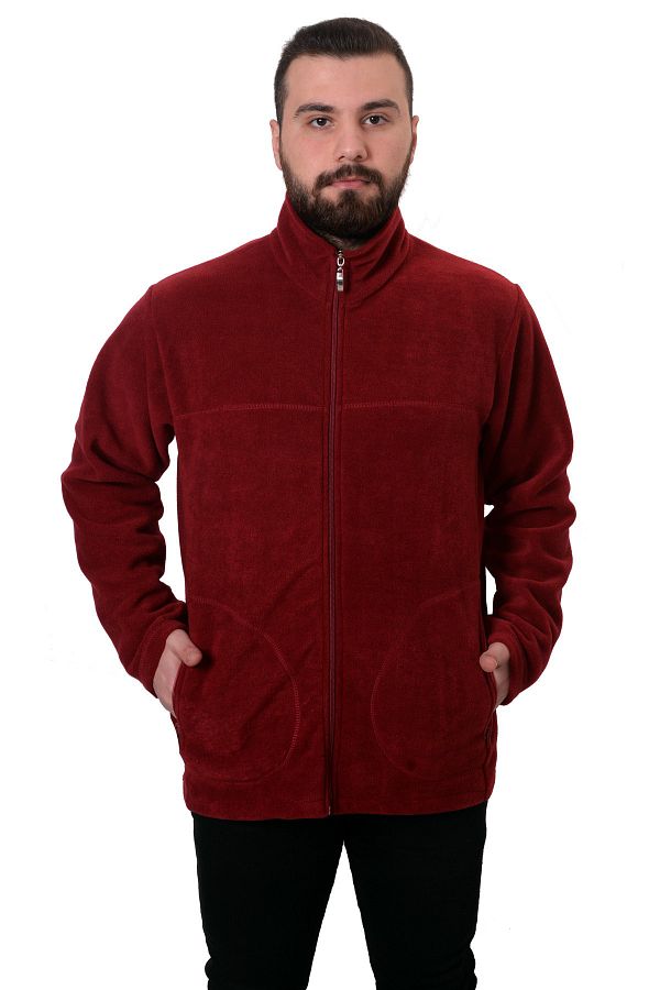 yakamor-Men's Thick Burgundy Fleece Coat 1