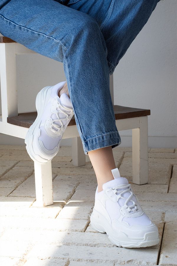 İnan Ayakkabı-WOMEN'S WHITE SKIN&FILE SNEAKER SPORTS SHOES Y5623 1