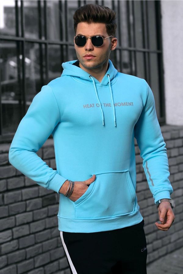 Madmext Men s Turquoise Hooded Sweatshirt 4784 Trendyol
