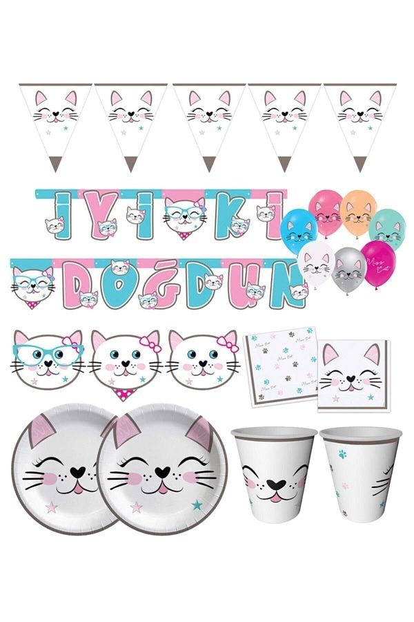 DÜVENCİ TİCARET-مجموعة عيد ميلاد تحت عنوان Miss Cat Cat مكونة من 8 أشخاص - M04 1