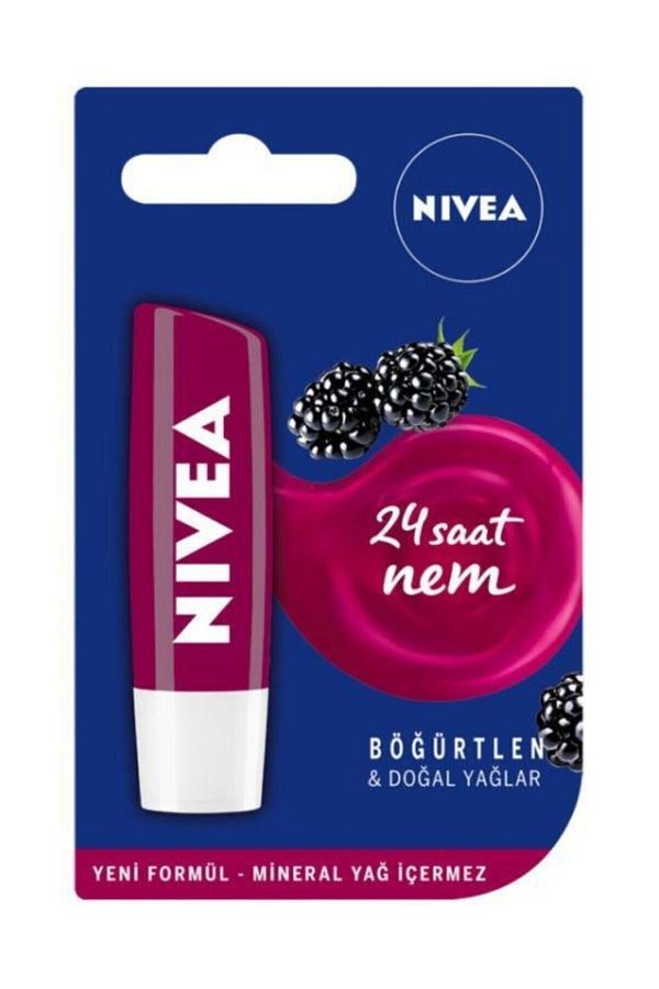 NIVEA-Blackberry Lip Care Cream 4,8gr,24 Hours Moisture,Light Burgundy Shine,Lip Care with Natural Oils 1