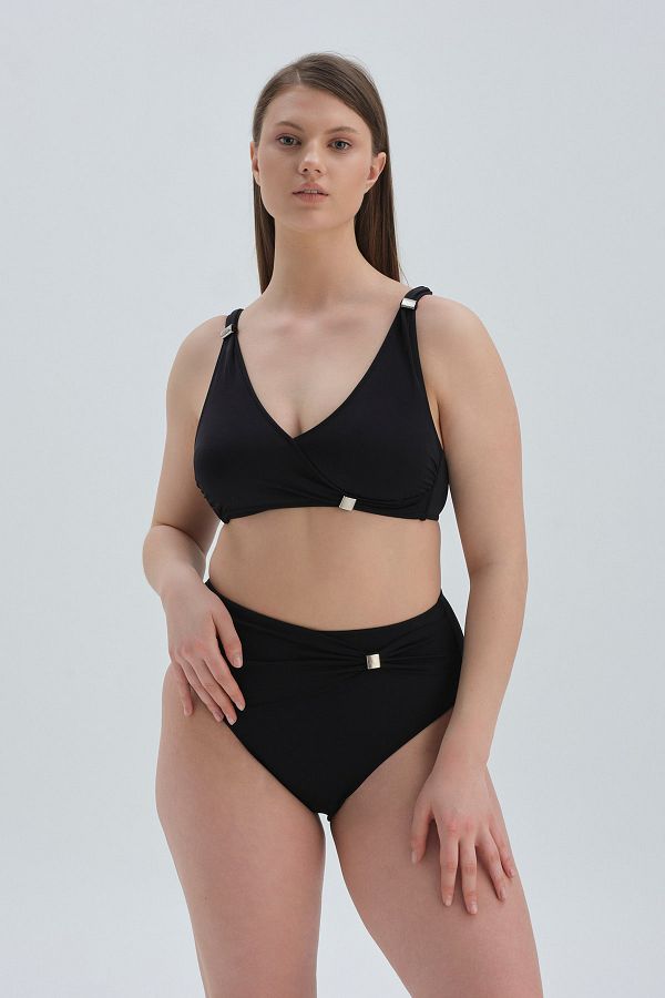 Dagi-Schwarze, glatte Bikinihose mit hoher Taille 1