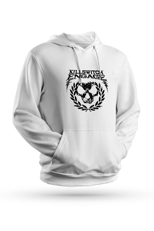 Karya Butik Killswitch Engage Printed White Unisex Hooded Sweatshirt Trendyol