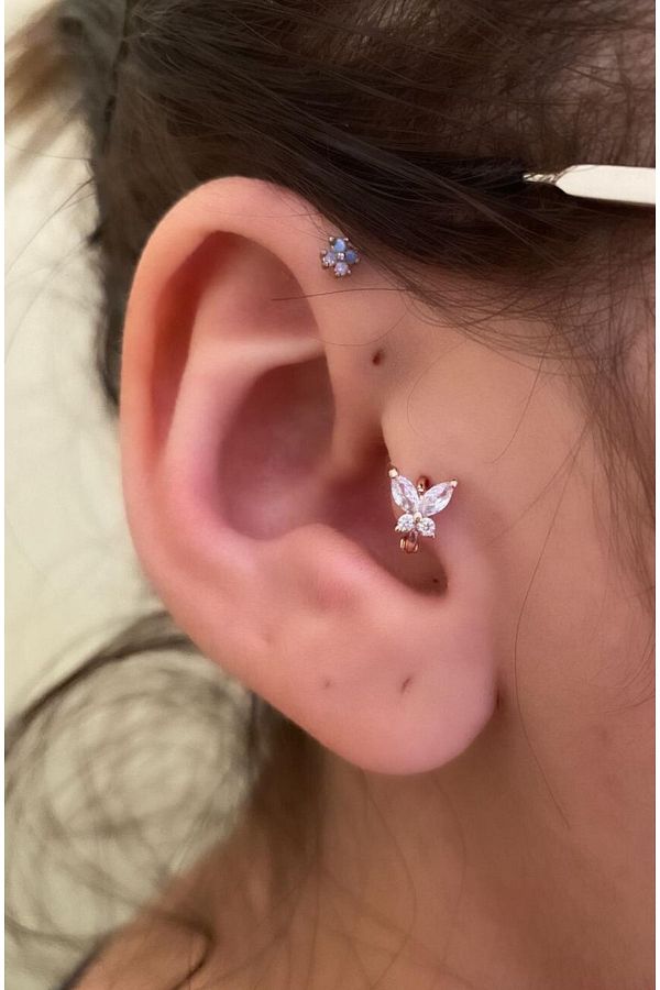 Arescollection Steel Zircon Stone Butterfly Tragus Piercing Trendyol