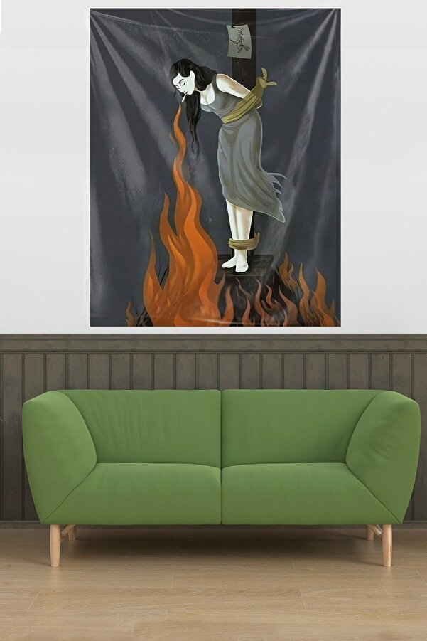 on the clouds Ateşteki Kız Leke Tutmaz Kadife Dokulu Kumaş Duvar Örtüsü Duvar Halısı Tapestry