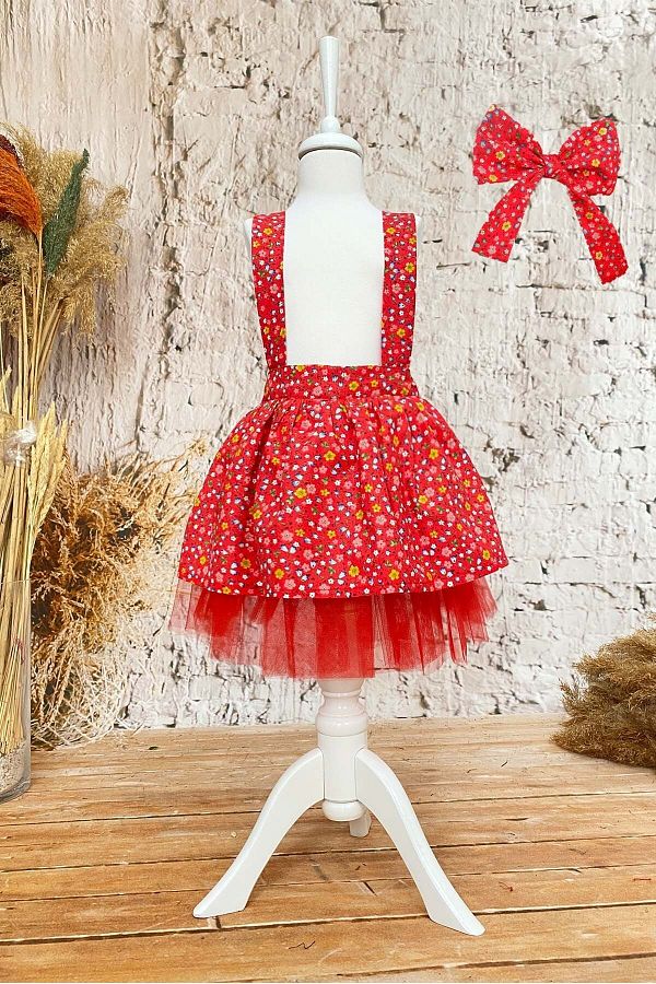 Shecco Babba Girl s Dress Bandana Set Red Floral 1 8 Years Old Birthday Dress Trendyol