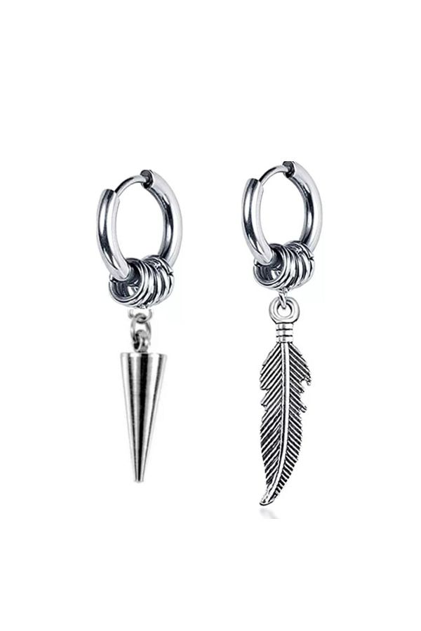 Jaida Moda-Unisex 316l Surgical Steel Silver Color Dangle Spear And Feather Hoop Earrings 1