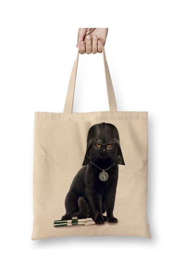 Baskı Dükkanı-Cat Star Wars Cat Vader Tote Bag Long Handle 1