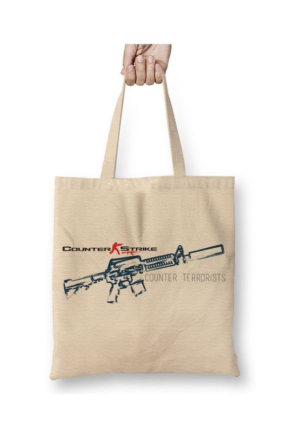 Baskı Dükkanı-Counter Strike Counter Terrorist Cs Go Cloth Bag Long Handle 1