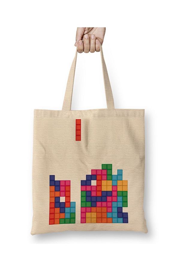 Baskı Dükkanı-Παιχνίδια Tetris Arcade Παιχνίδια υφασμάτινη τσάντα με μακριά λαβή 1