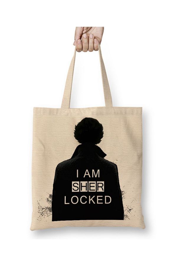 Baskı Dükkanı-Sherlock I Am Sher Locked Sherlock Holmes Sherlocked Tote Bag Long Handle 1