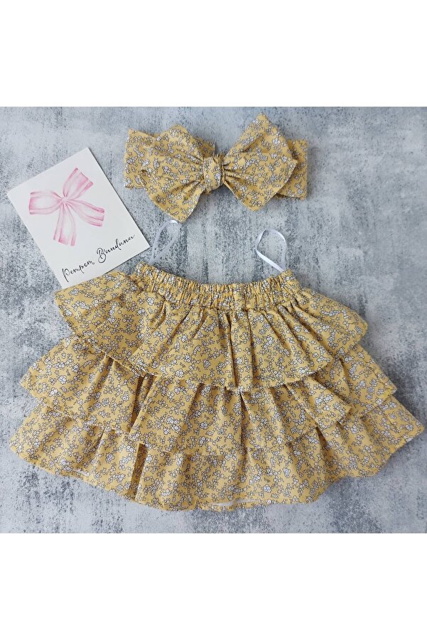 pempem bandana Kız Bebek Sari Çiçekli Etek Bandana Takım