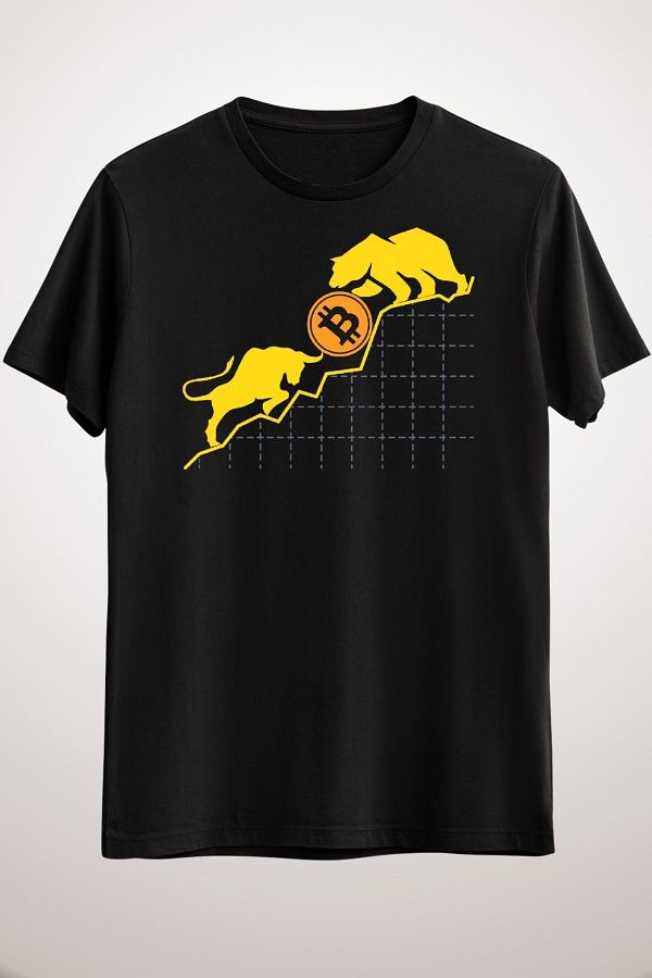 GreenMint-Unisex Black Bitcoin Trader Crypto Asset Trader Bull Vs. Tricou Bear Art Tricou Essential 1