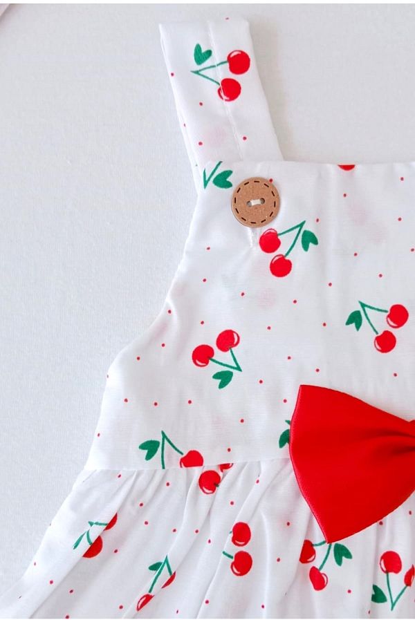 MiniStand Baby Girl Cherry Bandana White Dress Trendyol