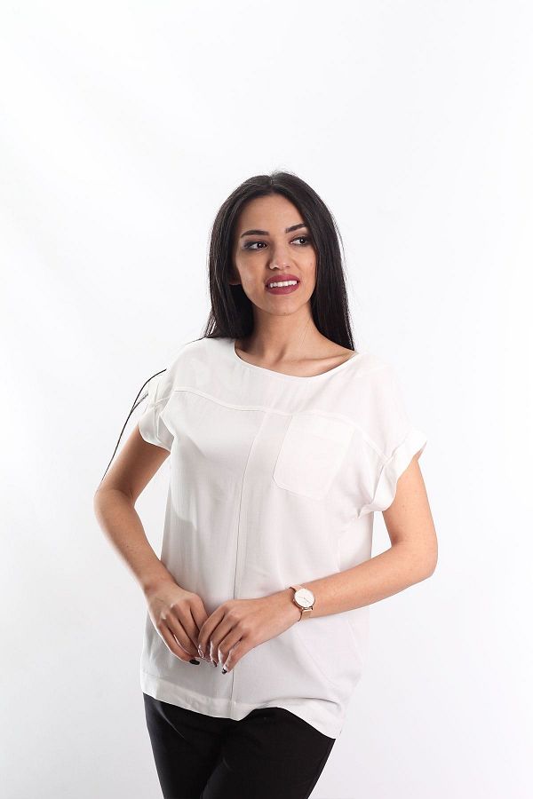 Blues Outlet White Low Sleeve Pocket Women s Blouse Trendyol