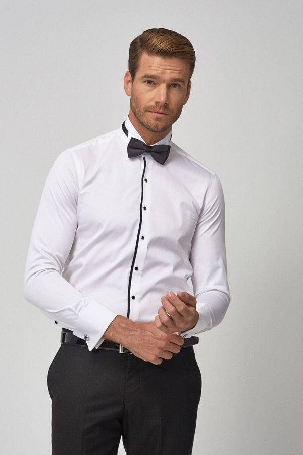 ALTINYILDIZ CLASSICS-Men's White-black Groom Suit Collar Tailored Slim Fit Slim Cut Shirt 1
