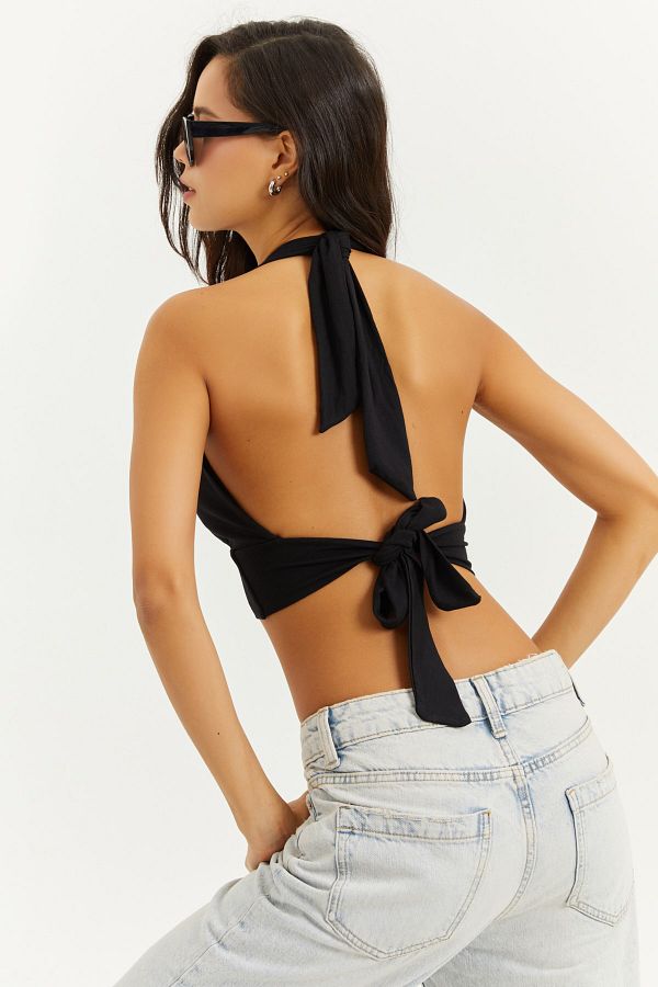 Cool & Sexy-Women's Black Back and Neck Tie Blouse EY1472 1