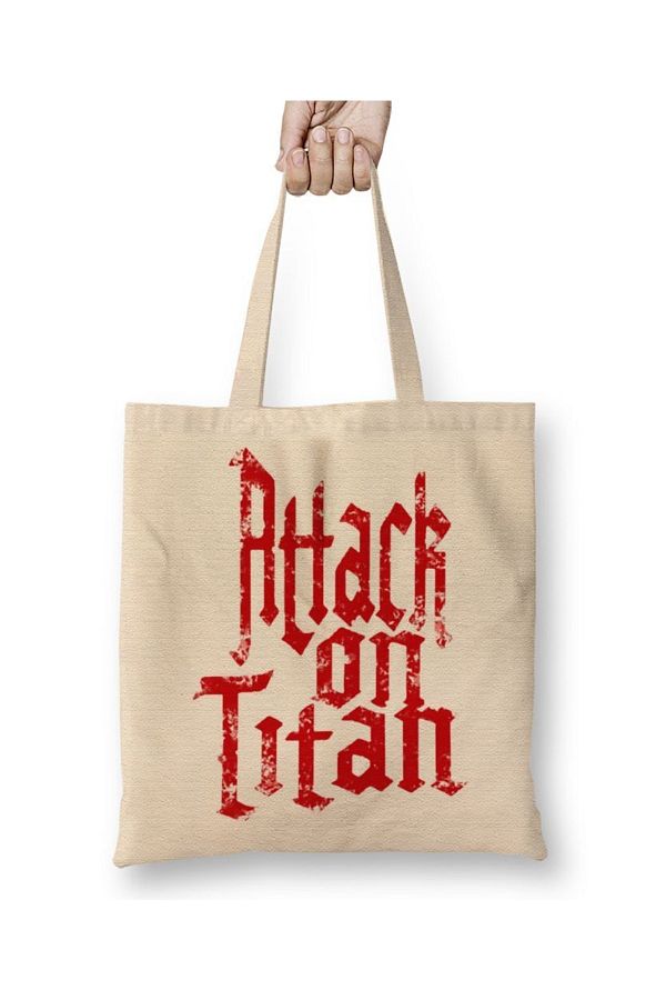 Baskı Dükkanı-Attack On Titan Font Logo Tote Bag Long Handle 1