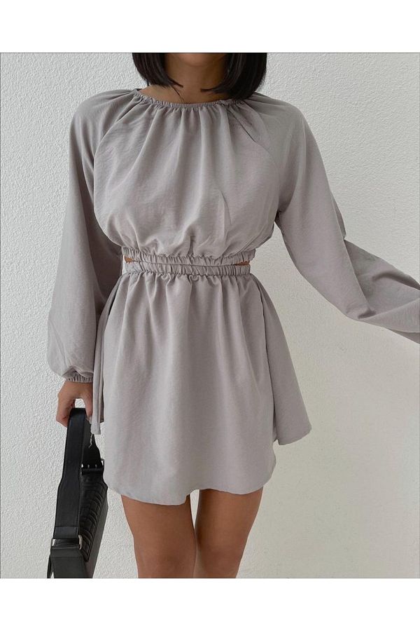 1Moda1Tarz-Rochie de damă, gri, țesătură din viscoză, cu talie joasă, elastică 1