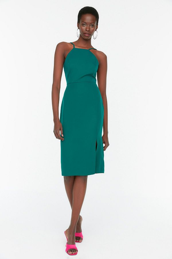 Emerald green halter neck dress outlet
