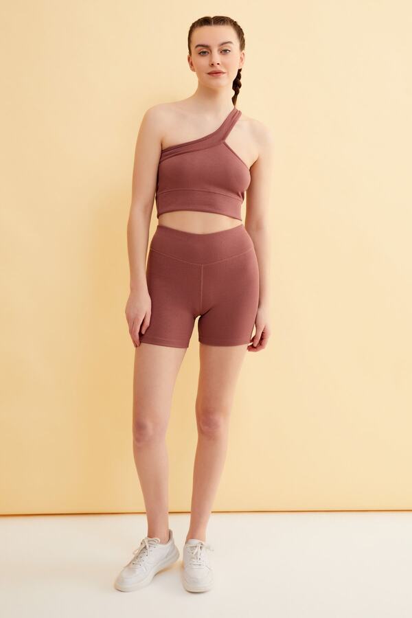 Runever-Dried Rose High Waist Ribbed Sports Bustier Shorts Set 22610 1