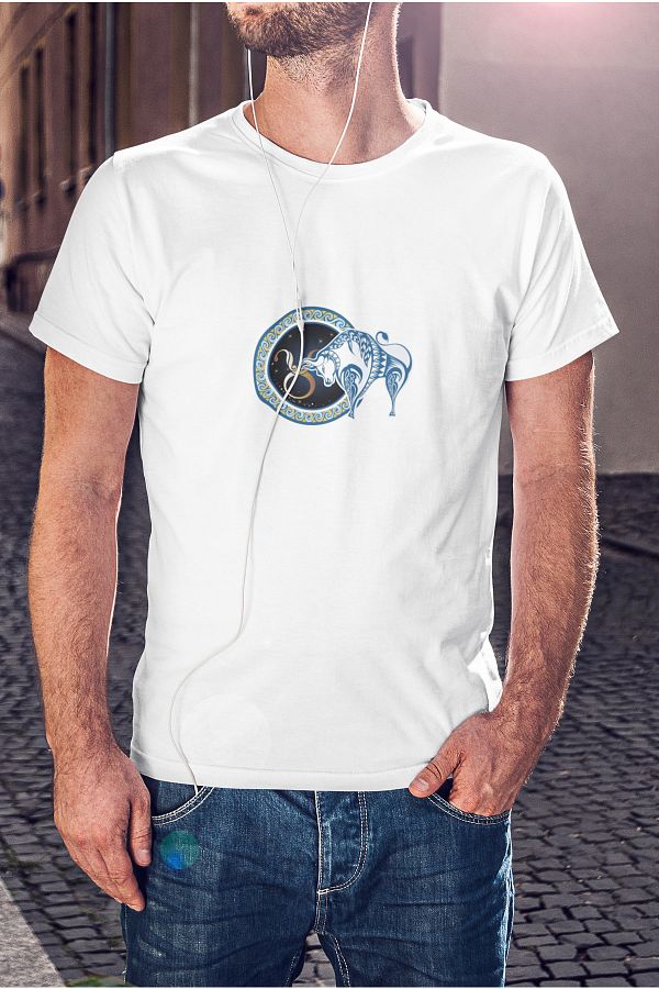 Kio Tasarım-Tricou cu imprimeu simbol Taur alb pentru bărbați 1
