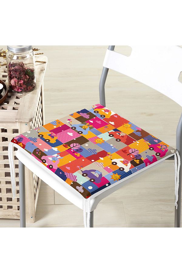 Realhomes-Colorful Car Driving Animals Figured Flower Motif Modern Zippered Chair Cushion 1