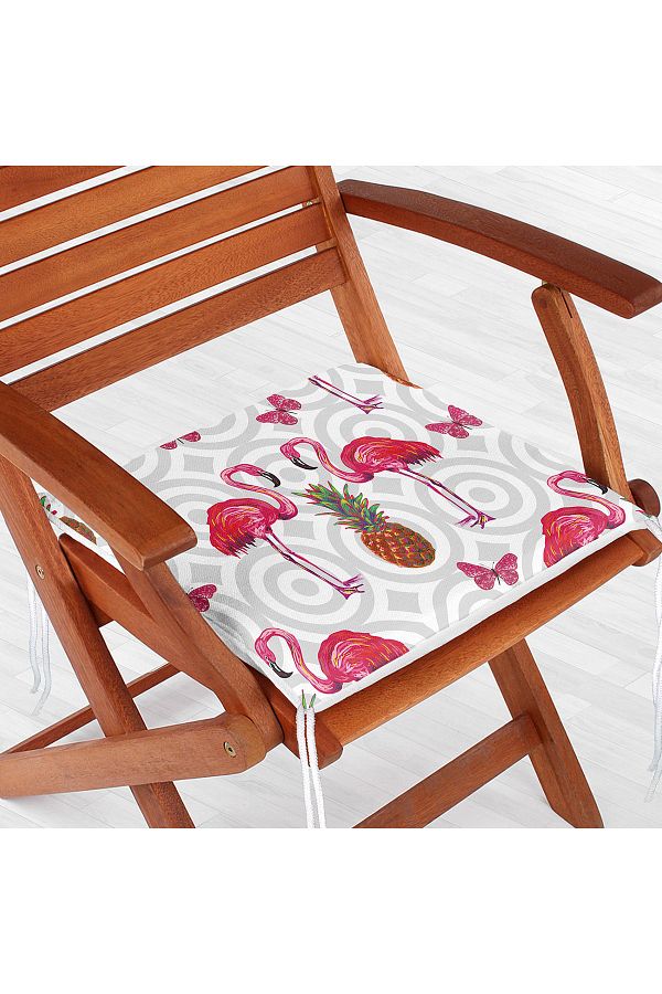 Realhomes-Flamingo Patterned Digital Printed Zippered Chair Cushion 1