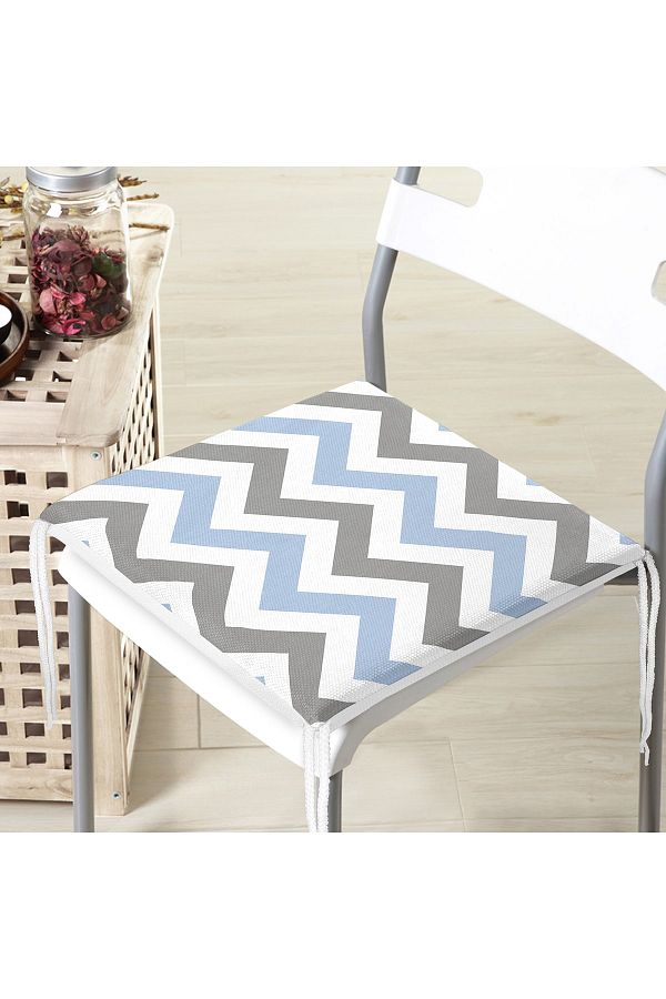 Realhomes-Gray Blue Zigzag Patterned Digital Printed Modern Zippered Chair Cushion 1