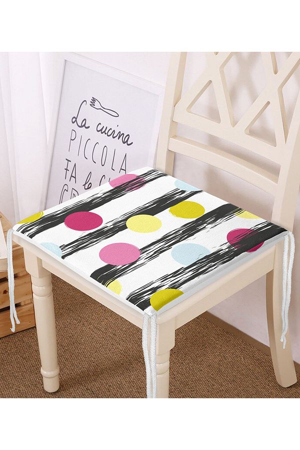 Realhomes-Vertical Themed Rainbow Polka Dot Patterned Digital Printed Zippered Chair Cushion 1