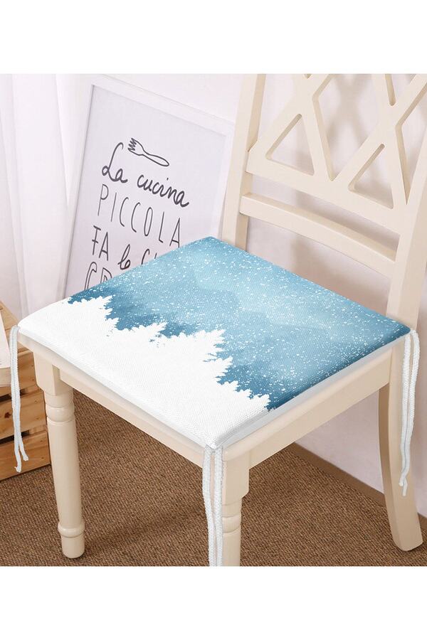 Realhomes-Digital Printed Modern Zippered Chair Cushion with Blue Floor Snow and Pine Tree Figures 1