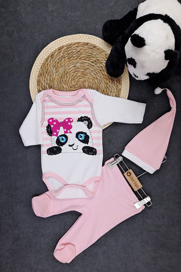 Mai Perla Panda Printed Baby Girl 3 Piece Set Trendyol