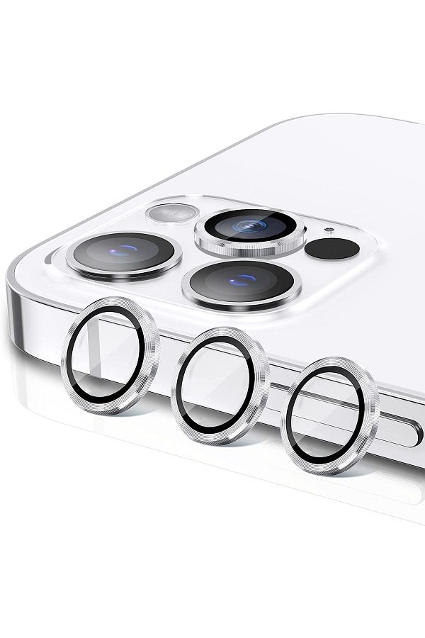 HyperAge-واقي عدسة كاميرا ثلاثي الأبعاد متوافق مع هاتف iPhone 13 Pro / 13 Pro Max، فضي [مجموعة من 3] 1