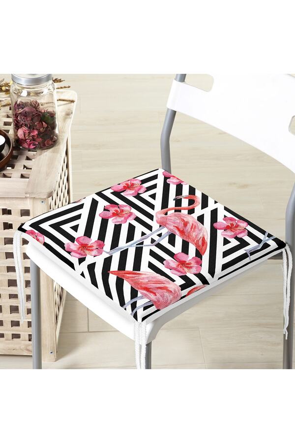 Realhomes-Flamingo Patterned Digital Printed Zippered Chair Cushion 1