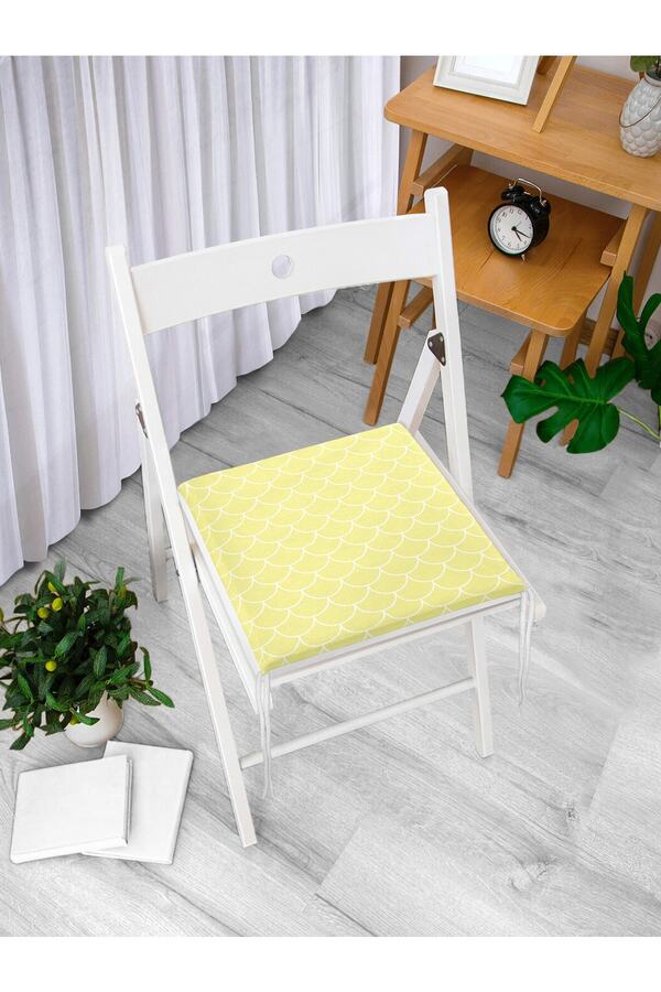 Realhomes-Yellow Geometric Sequin Patterned Digital Printed Zippered Chair Cushion 1