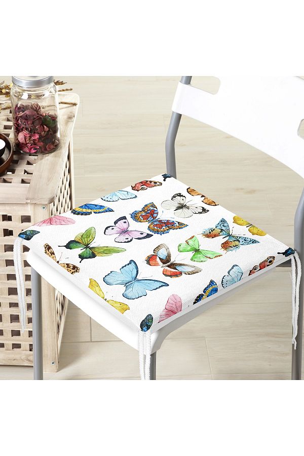Realhomes-Digital Printed Modern Zippered Chair Cushion with Colorful Butterfly Picture 1