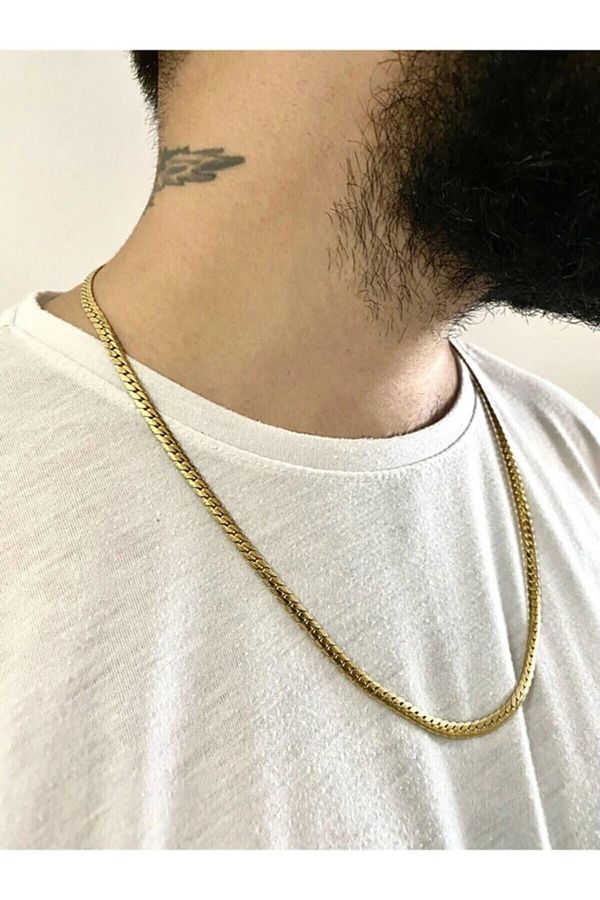 TREND COLLECTİON-قلادة من الفولاذ المطلي بالذهب على شكل ثعبان موديل حضري للرجال 1