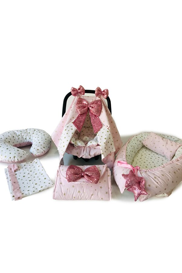 Atölye Eda Exclusive Puset Örtüsü Seti &  Alt Açma & Emzirme Yastığı & Emzirme Önlüğü - 7 Parça