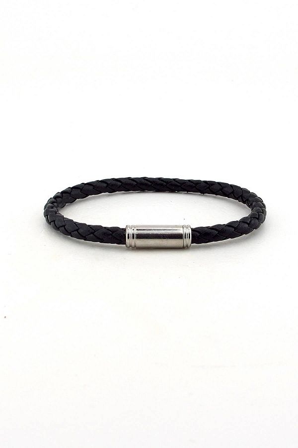 Solfera-Men's Black Leather Magnetic Thin Bracelet BT315 1