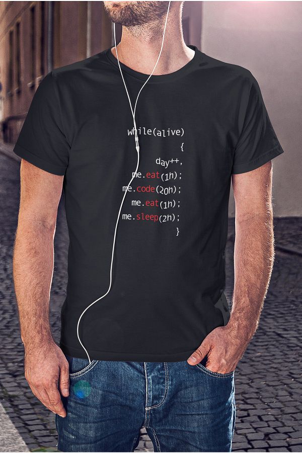 Kio Tasarım-Men's Black Software Engineers One Day Code Printed T-Shirt 1