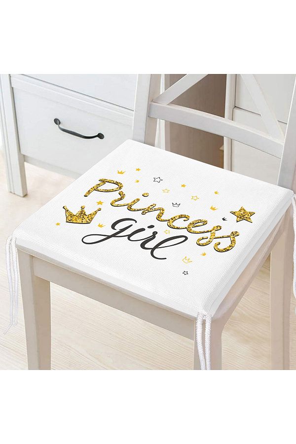 Realhomes-Princess Girl Text Patterned Digital Modern Zippered Chair Cushion 1