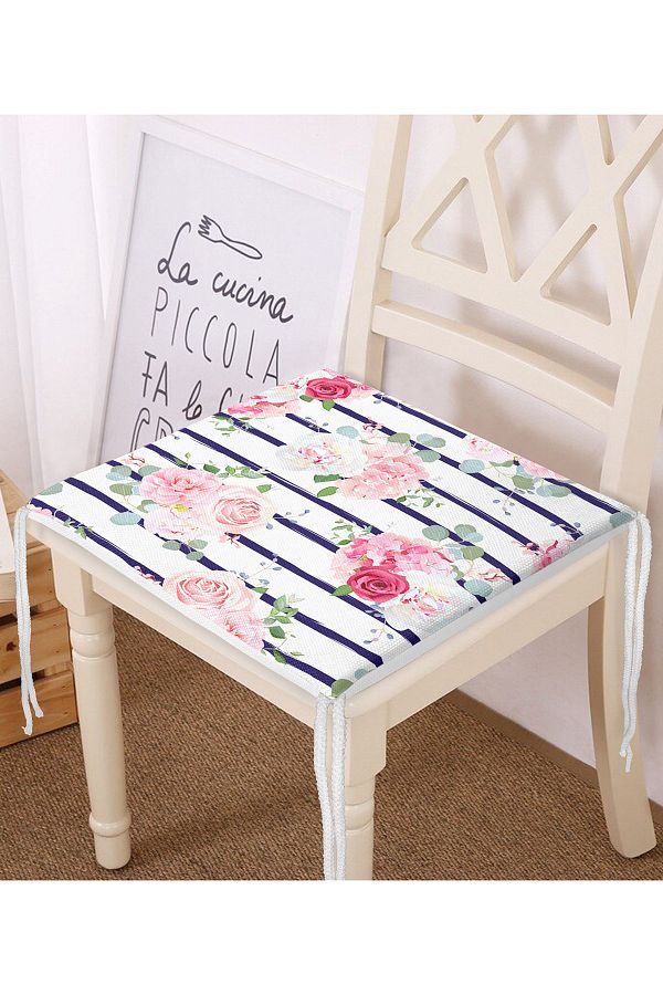 Realhomes-Blue Lines Patterned Digital Printed Zippered Chair Cushion 1