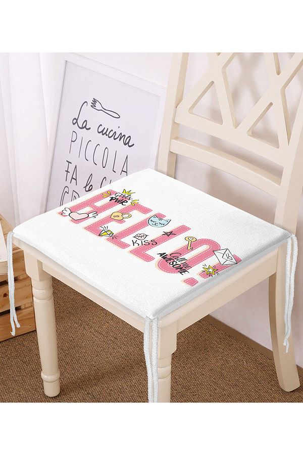 Realhomes-Custom Design Hello Text Patterned Digital Printed Zippered Chair Cushion 1
