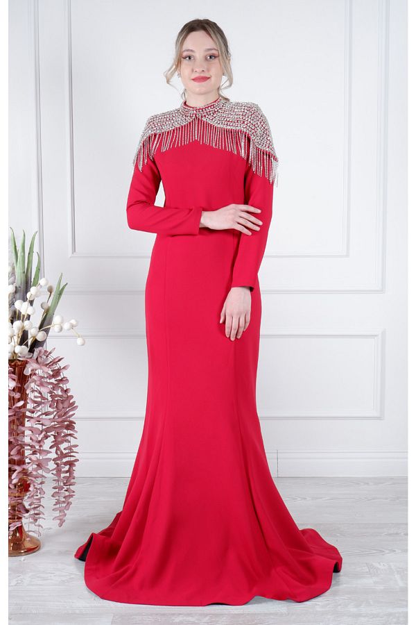 White Corner White Corner Evening Dress 2420 Claret Red Trendyol