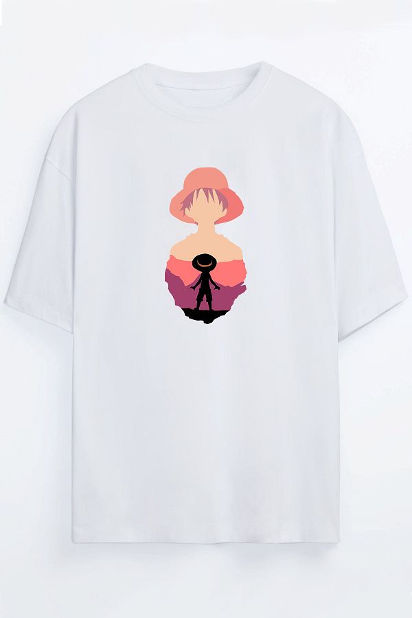 Harmandar-One Piece - Pălărie de paie - Luffy Anime Unisex Negru - Tricou oversize alb 1