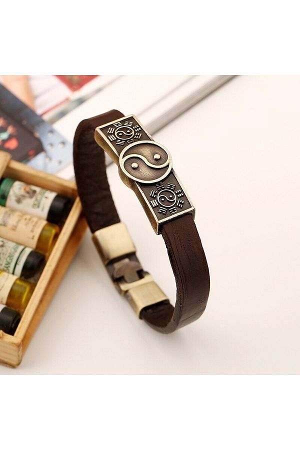 Alt n Ku u Yin Yang Patterned Leather Bracelet Trendyol