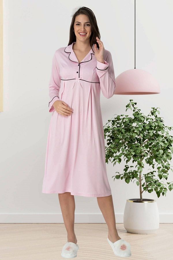 Mecit Pijama Cotton Maternity Postpartum Nightgown with Breastfeeding Features Trendyol