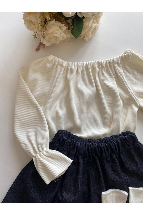 ozge ba aran Denim Skirt Cream Blouse and Socks Set for Children from 6 9 Months to 6 Years 6 Years Old Trendyol
